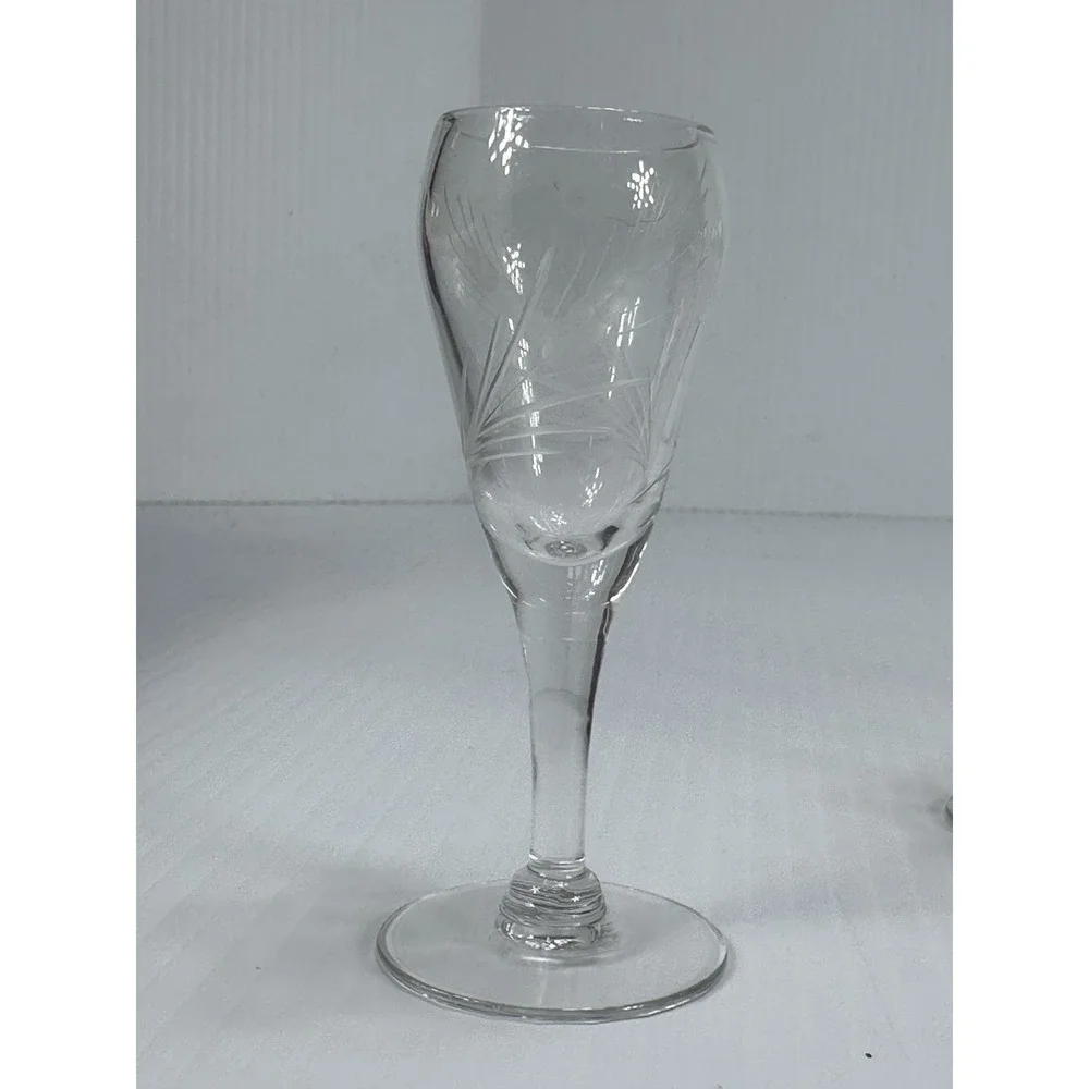 5 VINTAGE SHERRY CORDIAL ETCHED GLASSES‎ WHEAT STRAW GRASS